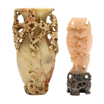 Lot 135 - Two Chinese carved soapstone vases, 20th century