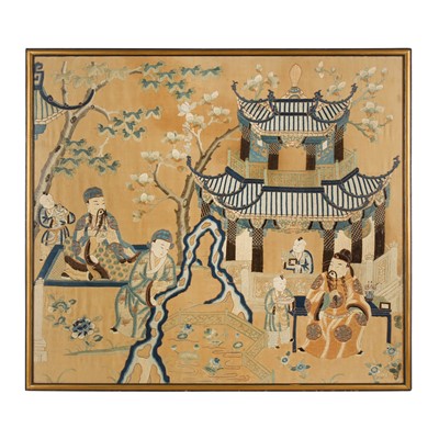 Lot 390 - A Chinese silk embroidered 'figural' panel, Qing dynasty, 19th century