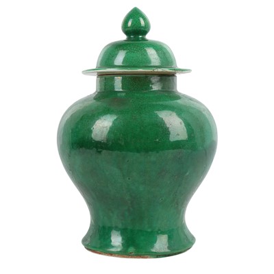 Lot 113 - A Chinese monochrome green-glazed vase and cover, Qing dynasty, 18th / 19th century