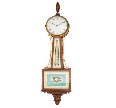 Lot 130 - An early 19th Century American Federal stenciled and eglomise mahogany banjo clock, circa 1820