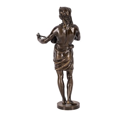 Lot 144 - Carl Kauba (Austrian, 1865-1922), patinated Orientalist bronze figure of The Music Player