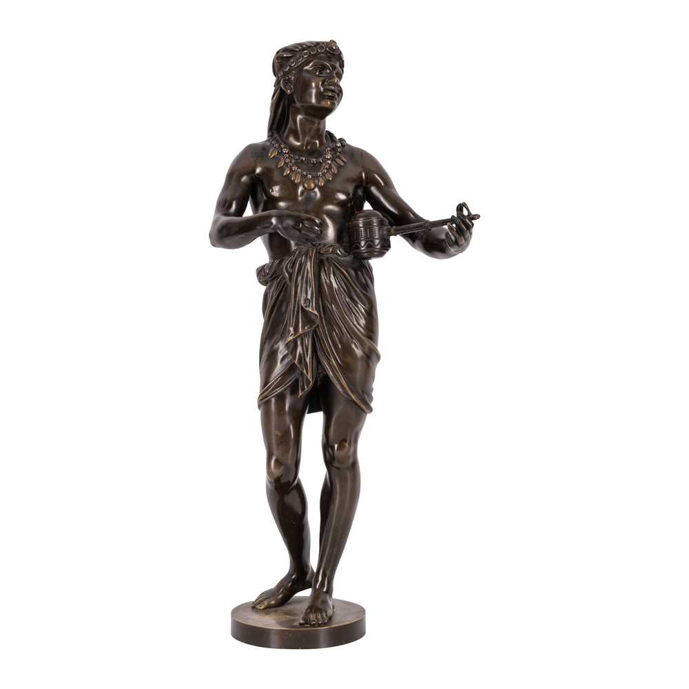 Lot 144 - Carl Kauba (Austrian, 1865-1922), patinated Orientalist bronze figure of The Music Player