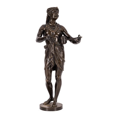 Lot 144 - Carl Kauba (Austrian, 1865-1922), patinated Orientalist bronze figure of The Music Player
