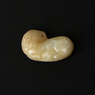Lot 129 - A small Chinese celadon jade 'ram' carving, Qing dynasty, 19th century