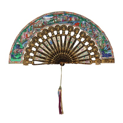 Lot 223 - λ A Chinese export 'figurative' folding fan, Qing dynasty, 19th century
