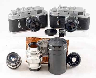 Lot 198 - Zorki 4 35mm Rangefinder Cameras & Lenses.