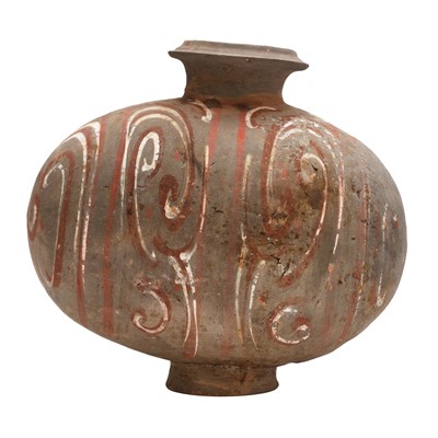 Lot 244 - A Chinese painted pottery 'cocoon' jar, Han dynasty