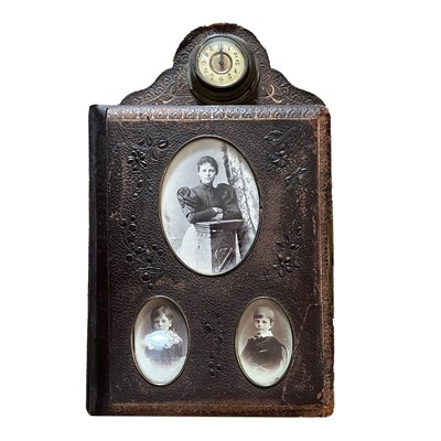 Lot 59 - Victorian Photograph Album with Intergral Clock.