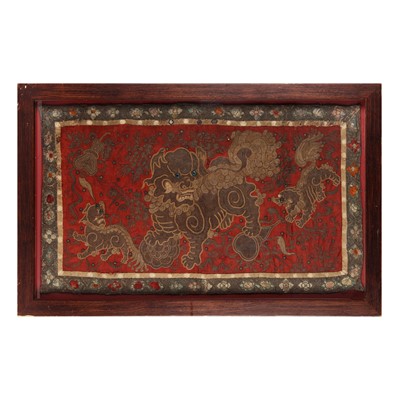 Lot 206 - A Chinese embroidered silk 'qilin' panel, 19th / 20th century