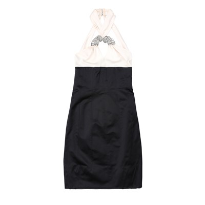 Lot 182 - Chanel Monochrome Silk Desrue Embellished Halter Cocktail Dress
