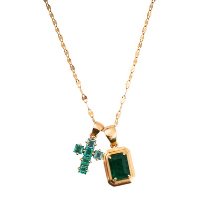 Lot 98A - An emerald double pendant necklace