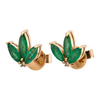 Lot 99A - A pair of emerald and diamond stud earrings
