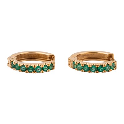 Lot 102A - A pair of emerald hoop earrings