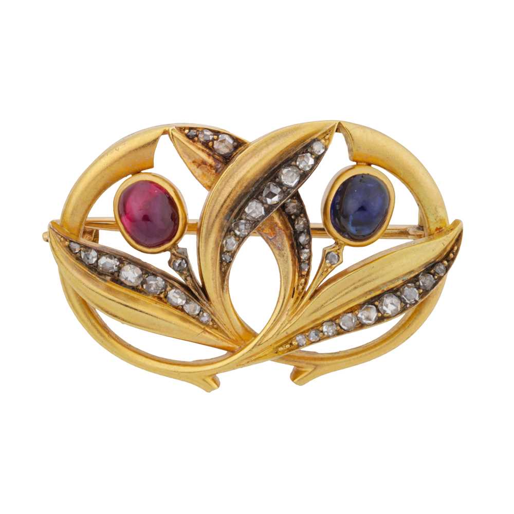 153 - Frederic Koechly Ι A diamond, ruby and sapphire brooch, circa 1890