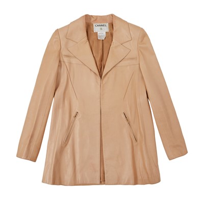 Lot 119 - Chanel Beige Leather Open Front Jacket - Size 36