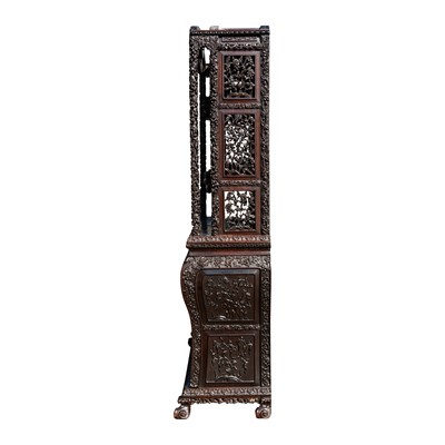 Lot 130 - A fine Chinese export carved and pierced hardwood (hongmu) display cabinet, late 19th century