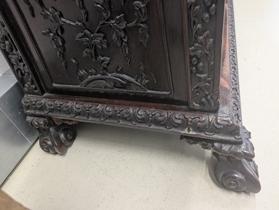 Lot 130 - A fine Chinese export carved and pierced hardwood (hongmu) display cabinet, late 19th century