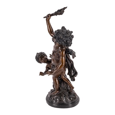 Lot 140 - After Auguste Moreau (French, 1834–1917), bronze figure group of 'La Mosca Cieca'