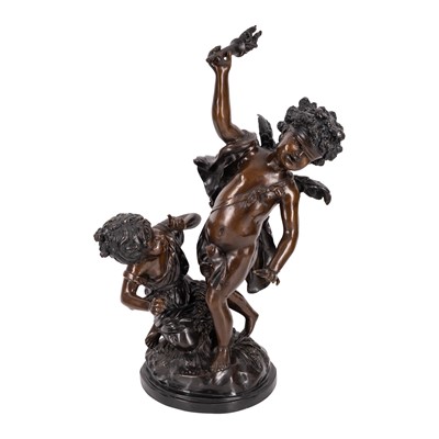 Lot 140 - After Auguste Moreau (French, 1834–1917), bronze figure group of 'La Mosca Cieca'