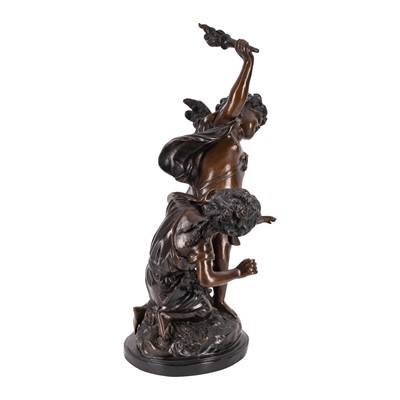 Lot 140 - After Auguste Moreau (French, 1834–1917), bronze figure group of 'La Mosca Cieca'