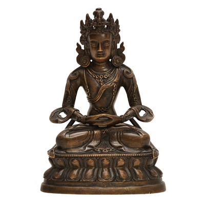 Lot 146 - A Sino-Tibetan bronze figure of Amitayus, Qing dynasty, 18th century