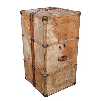 Lot 497 - A French vellum cabin trunk