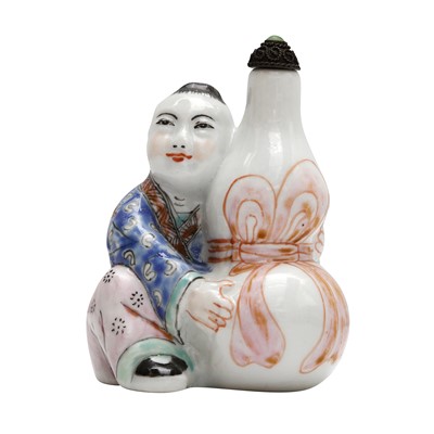 Lot 298 - A Chinese famille-rose 'figure with vase' snuff bottle, 19th century