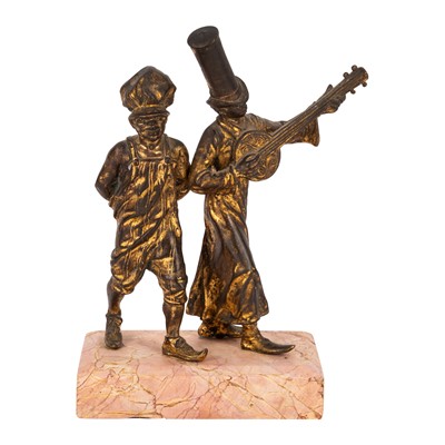 Lot 152 - An early 20th century, Austrian Bergman foundry bronze group of two musicians