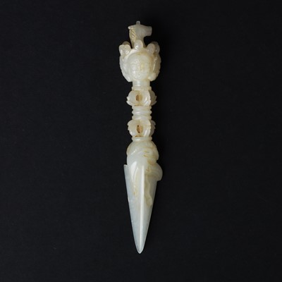 Lot 105 - A Chinese white jade Tibetan-style vajrakila phurba, 19th century