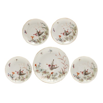 Lot 300 - Five Chinese famille-rose 'butterfly' dishes, Qing dynasty, Guangxu marks and of the period