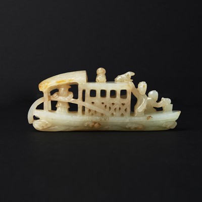 Lot 130 - A Chinese celadon jade carving of a boat, Qing dynasty