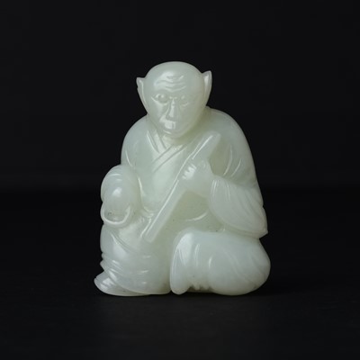 Lot 131 - A Chinese pale celadon jade 'zodiac' carving, Qing dynasty