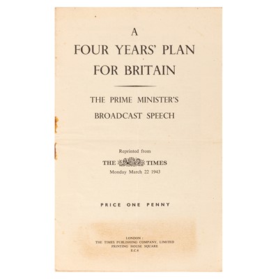 Lot 319 - Churchill (Winston Spencer) A Four Years' Plan for Britain