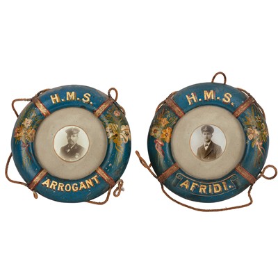 Lot 116 - A pair of painted wooden naval lifebuoy picture frames