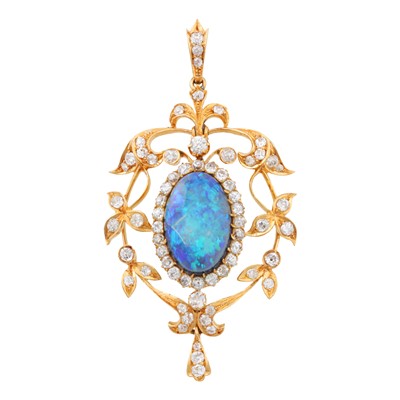 Lot 18 - An opal and diamond pendant, early 20th century