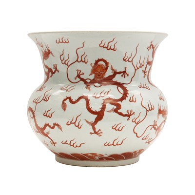 Lot 178 - A large Chinese iron-red-decorated 'dragons' jardinière, 20th century