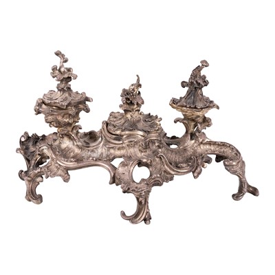 Lot 423 - A French cast silver plated Louis XV style inkwell