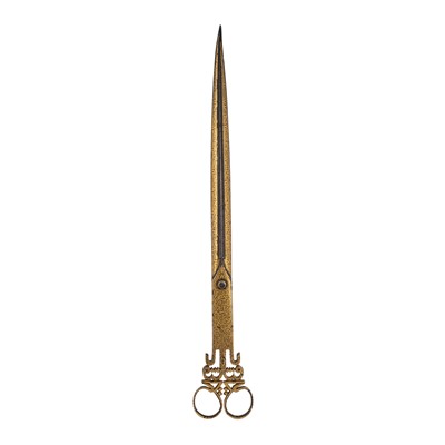 Lot 251 - A pair of Ottoman gold-damascened steel calligraphy scissors, Turkey, 19th century