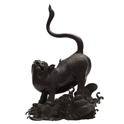 Lot 99 - A Japanese bronze 'tiger' incense burner (koro), Edo period