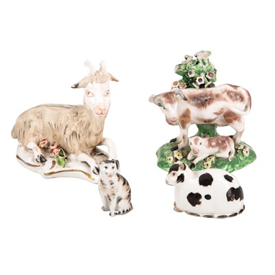 Lot 390 - Four Staffordshire pottery animal figures, 19th century