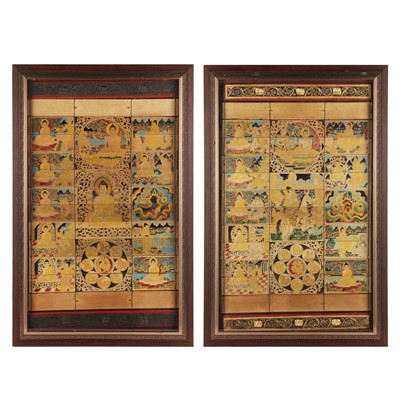 Lot 322 - Two sets of Burmese painted manuscript leaves, 19th - 20th century