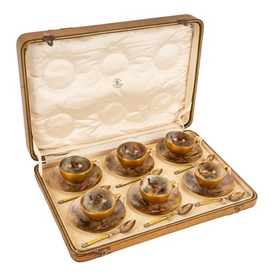 Lot 207 - James Stinton (1870-1961) for Royal Worcester, set of six hand-painted cabinet cups and saucers