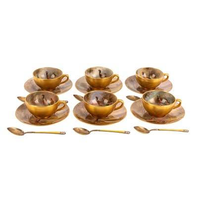 Lot 174 - James Stinton (1870-1961) for Royal Worcester, set of six hand-painted cabinet cups and saucers