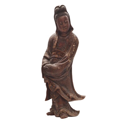 Lot 182 - A large Chinese lacquered wood figure of Guanyin, 19th/20th century