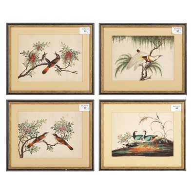 Lot 232 - Four Chinese pith 'bird' paintings, circle of Youqua (Chinese, active c. 1840-1870)