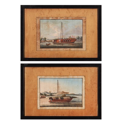 Lot 230 - Pair of Chinese pith 'studies of junks' paintings, Chinese School, 19th century