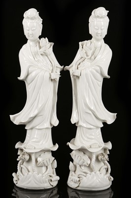 Lot 452 - A pair of 20th century blanc du chine figure...
