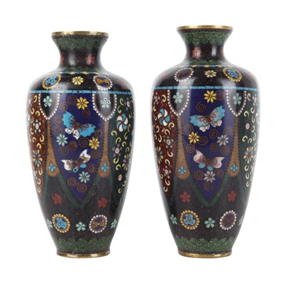 Lot 85 - A pair of Japanese cloisonné enamel vases, Meiji period