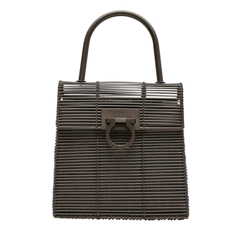Lot 55 - Ferragamo Gunmetal DO-21 Metal Top Handle Bag