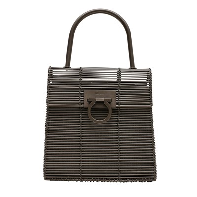 Lot 25 - Ferragamo Gunmetal DO-21 Metal Top Handle Bag